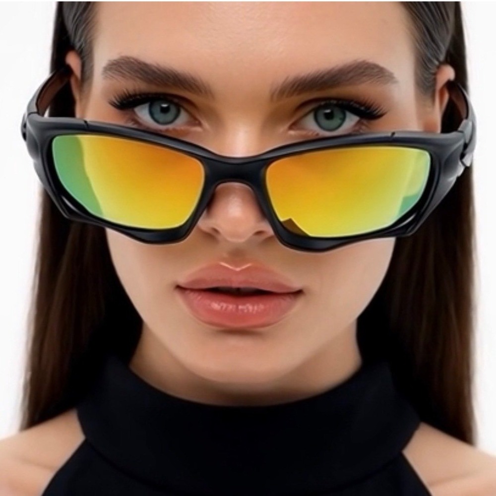 Black Sport Wrap Polarized Sunglasses Orange Mirror Lens Women's Active Eyewear